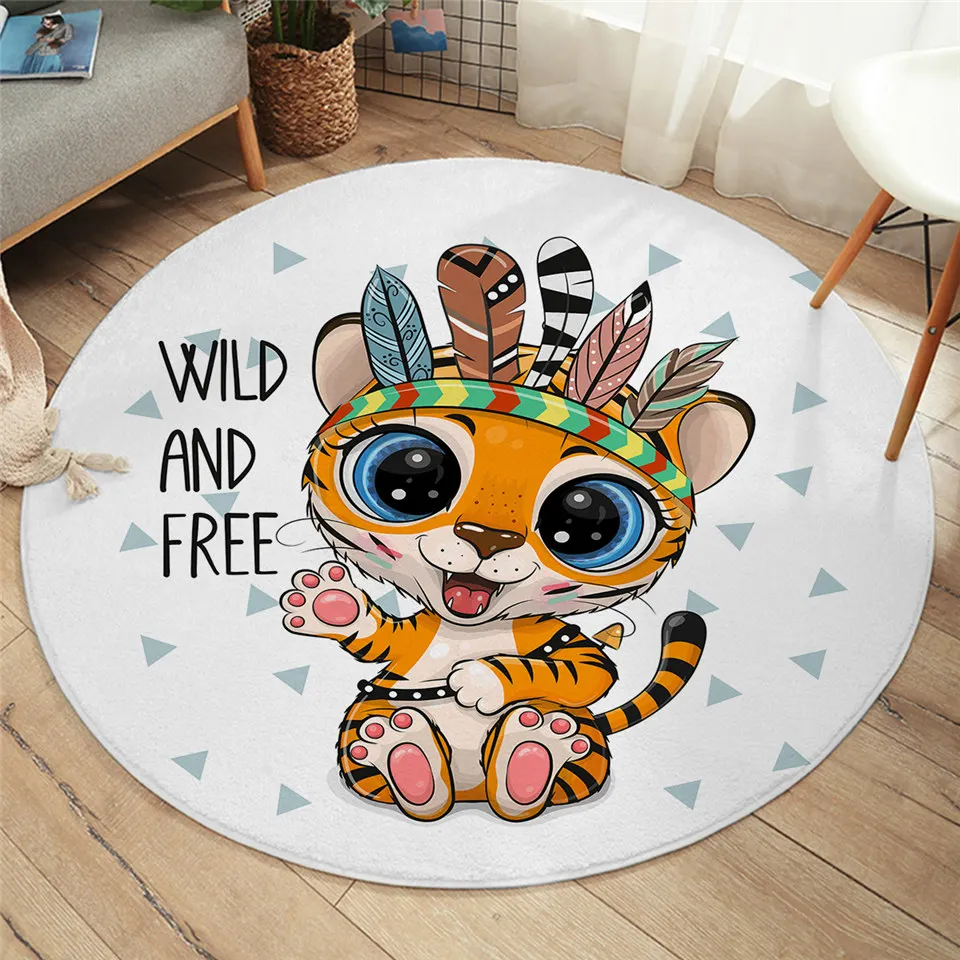 BeddingOutlet Kawaii Round Rug Cartoon Carpet Kids Room Living Room Lion Floor Mat Children Bedroom Soft Kitchen Area Rug floor mat plush rug kids carpet floor cushion