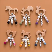

Baby Toy Rattle Silicone Teether Wooden Toys Custom Baby Name Cartoon Unicorn Bird Beech Animal Newbron Gift Personalized Toy