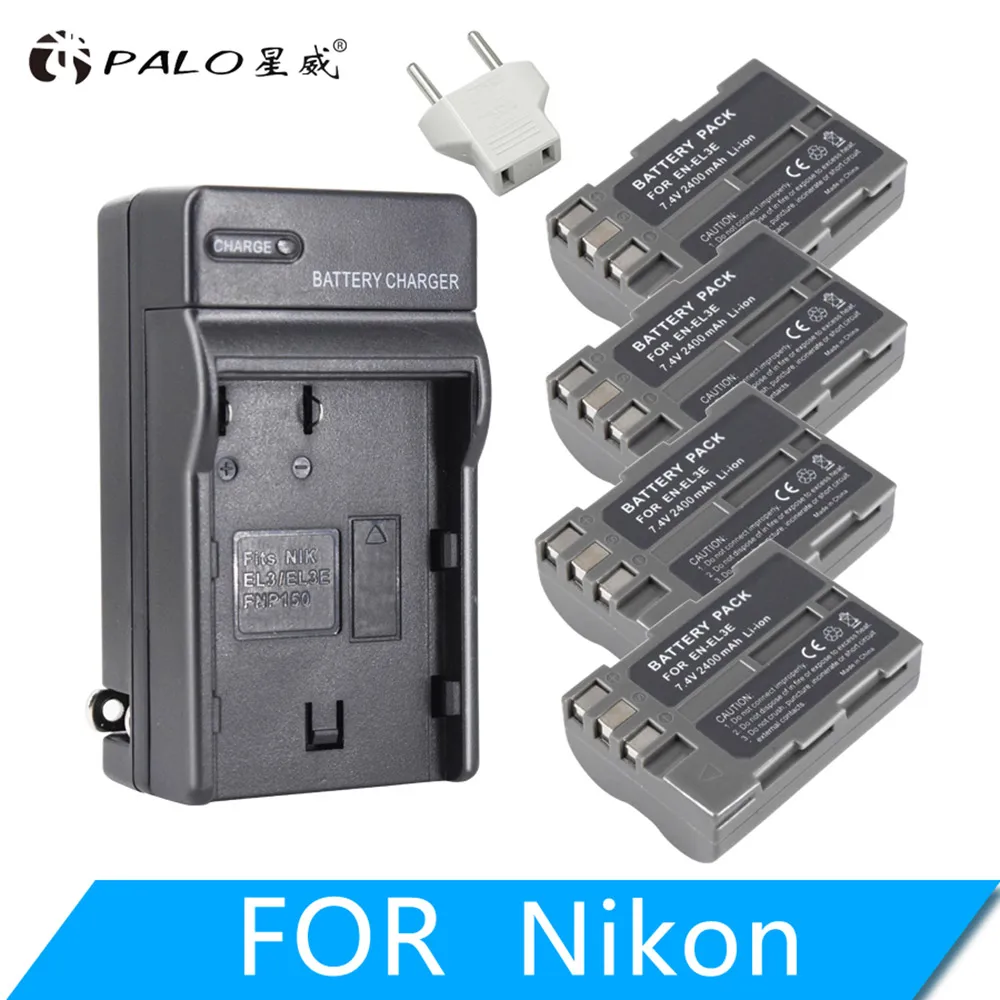 4PCS with charger PALO 2400 мА/ч, EN-EL3E ENEL3E батарейный блок камеры для Nikon D90 D80 D300 D300s D700 D200 D70 D50 D70s D100 D-100 D-300 D-70 D-9 - Цвет: 4PCS with charger