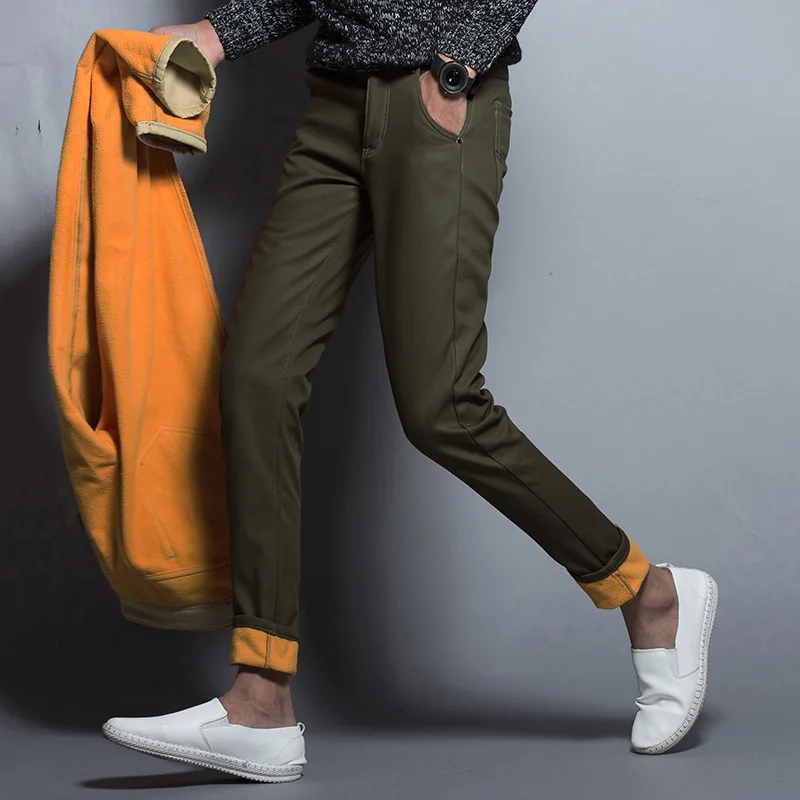 TANGYAXUAN, дизайн, повседневные мужские флисовые штаны, хлопок, Тонкие штаны, прямые брюки, модные, деловые, однотонные, хаки, черные, Мужские штаны, 28-38 - Цвет: Army Green