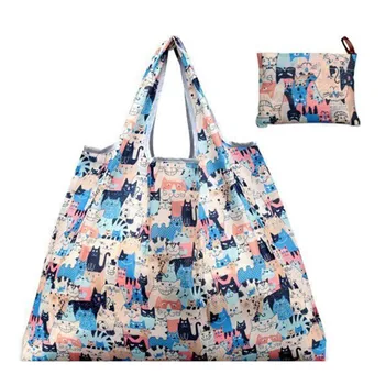 

1PC Cute Colors Cat Shopping Bag Lady Foldable Oxford Cloth Reusable Fruit Vegetable Grocery Pouch Recycle Organization Bag