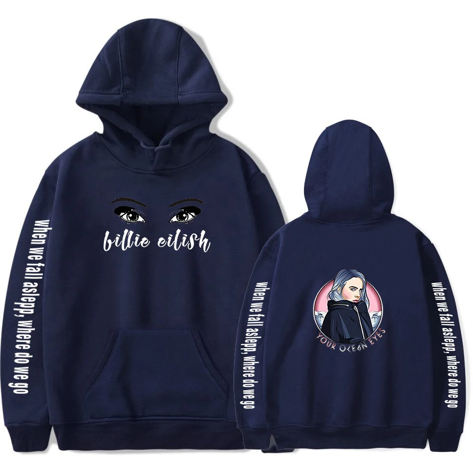 Популярные худи с принтом Billie Eilish, женские и мужские свитшоты Harajuku, Осенние повседневные черные пуловеры с капюшоном Billie Eilish Pop для девочек