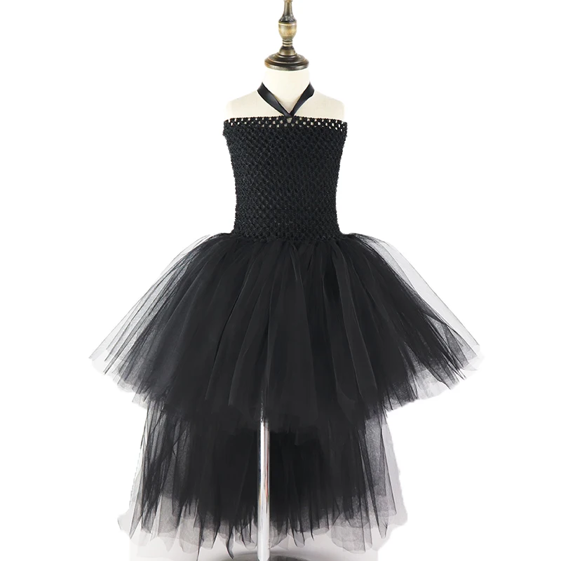1 pcs dress Детский костюм «черная злая королева» платье-пачка для девочек крылья из перьев рога, костюм на Хэллоуин праздничные платья Одежда для девочек MK054 - Цвет: 1 pcs dress