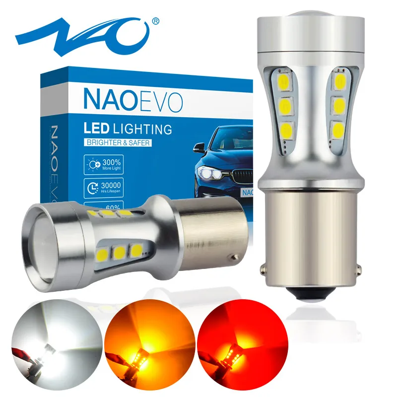 NAO P21W LED BAY15D PY21W BA15S blanc 1300Lm voiture LED ampoule P21/5 W  clignotant 1156 3030 6000K jaune frein lumière lampe de recul DRL