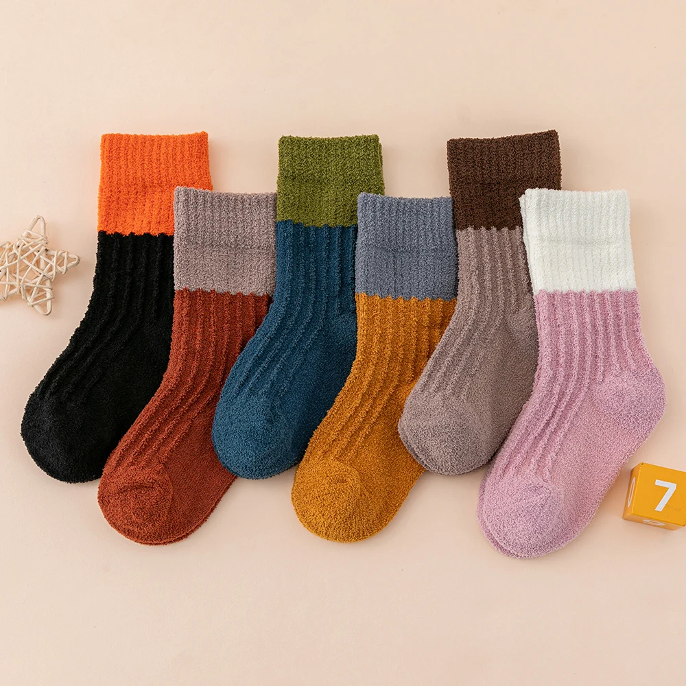 Kids Socks children socks Baby Thick Winter Socks Coral Fleece Children Soft Warm Patchowork Floor Boys Girls Striped