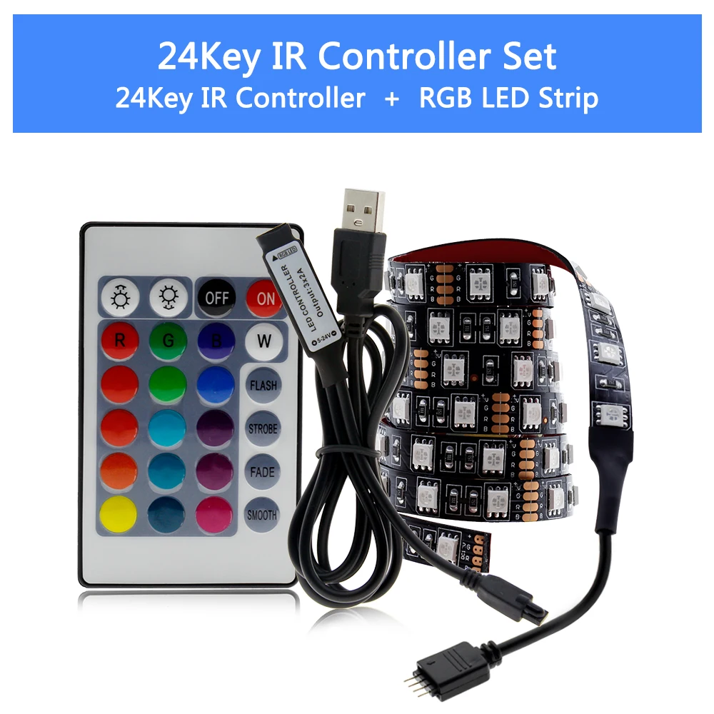 Светодиодная лента USB 5050 RGB сменный светодиодный фоновый светильник для ТВ 50 см 1 м 2 м 3 м 4 м 5 м гибкий светодиодный светильник DIY - Испускаемый цвет: 24Key Controller Set