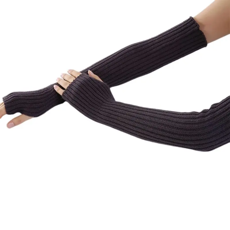 Женские неоновые яркие однотонные перчатки без пальцев ребристые вязаные крючком перчатки для танцев на коленях длинные рукавицы с отверстием для большого пальца - Цвет: Deep Gray