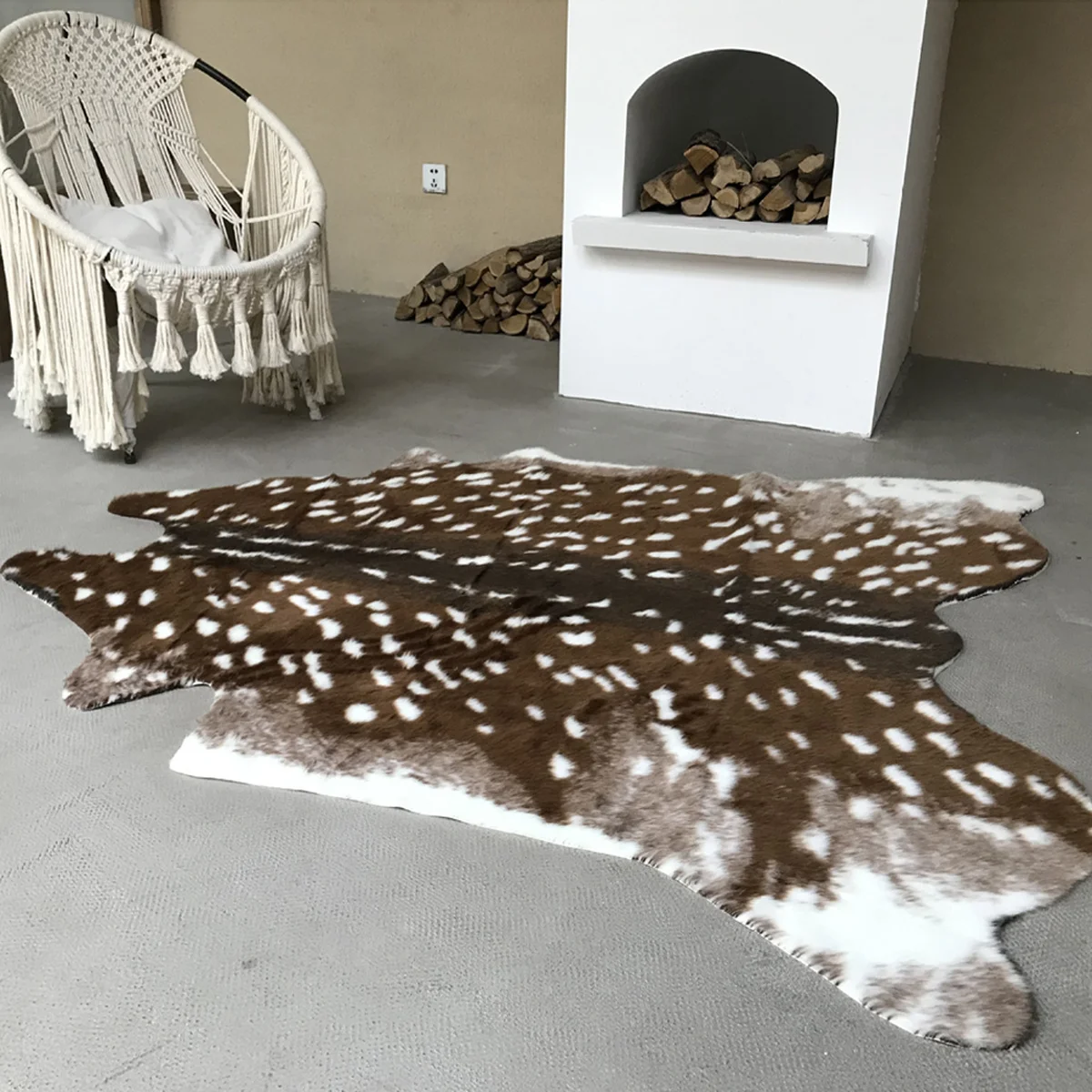 Faux Fur Sika Deer Print Animal  Skin  Hide Pelt Rug Mat Carpet Home Decor New 