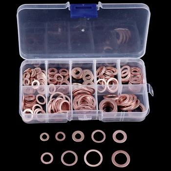 

200Pcs/Box Copper Washer Gasket Nut and Bolt Set Flat Ring Seal Assortment Kit