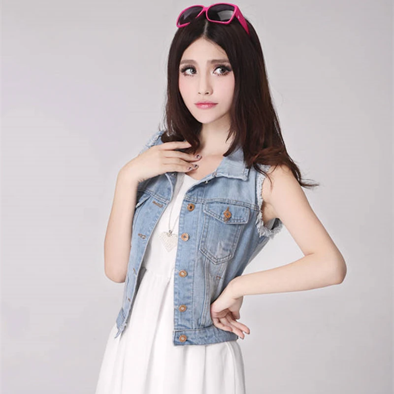 Женский джинсовый жилет повседневная Осенняя Верхняя одежда без рукавов модная