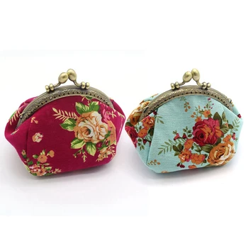 

BEAU-2 Pcs Wallet,Lady Vintage Flower Mini Coin Purse Wallet Clutch Bag, Rose Red & Blue
