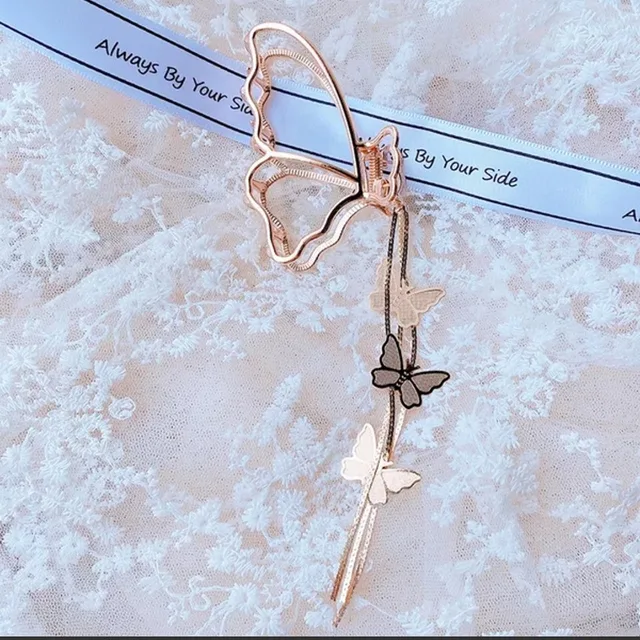 Bilandi 2021 New Metal Hair Claw Clips With Chain Tassel Glass Beads Butterfly Bow Dangle Hair Clips  For Women Hair Accessories hairpin-No 3