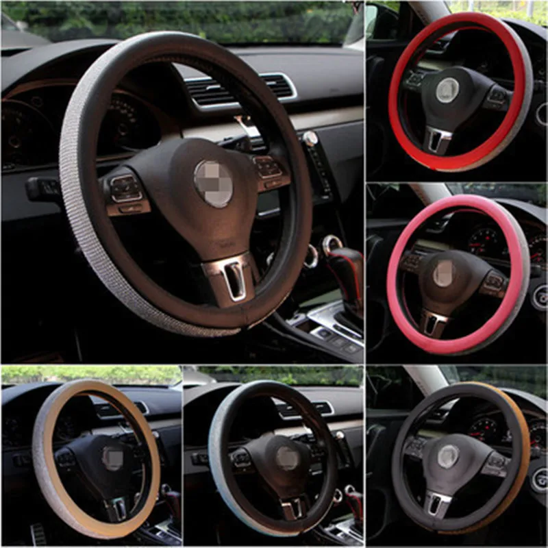 Чехол на руль со стразами для авто Leder Lenkrad Deckt Kappe Lenkrad Kristall Abdeckung Auto Innen zubehør feur Frauen mächen
