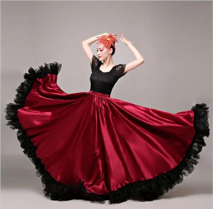 Танец фламенко юбка Золотой испанский танцевальный костюм для женщин Vestido фламенко 360-720 градусов плюс размер