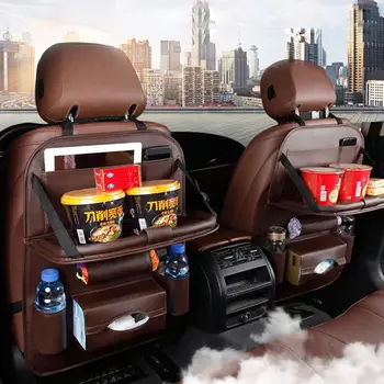 

2019 New Universal Car Seat Back Hanging Organizer Bag Multi-pocket Leather Pad Cups Foldable Shelf