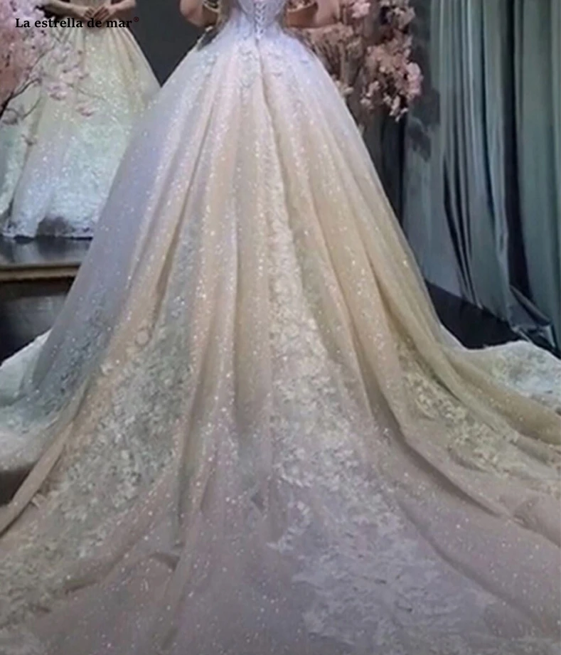 Vestido de noiva2019 Новое высококачественное кристалльное с кисточкой шампанское роскошное для кафедральный/Королевский Шлейф дубайское