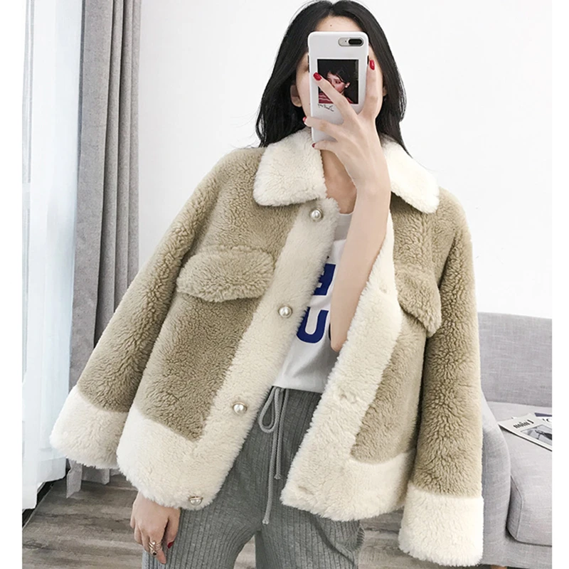 2019 Winter Women Sheep Sheared Coat Female Short Section Large Grain Cashmere Double-faced Fur D191004 | Женская одежда