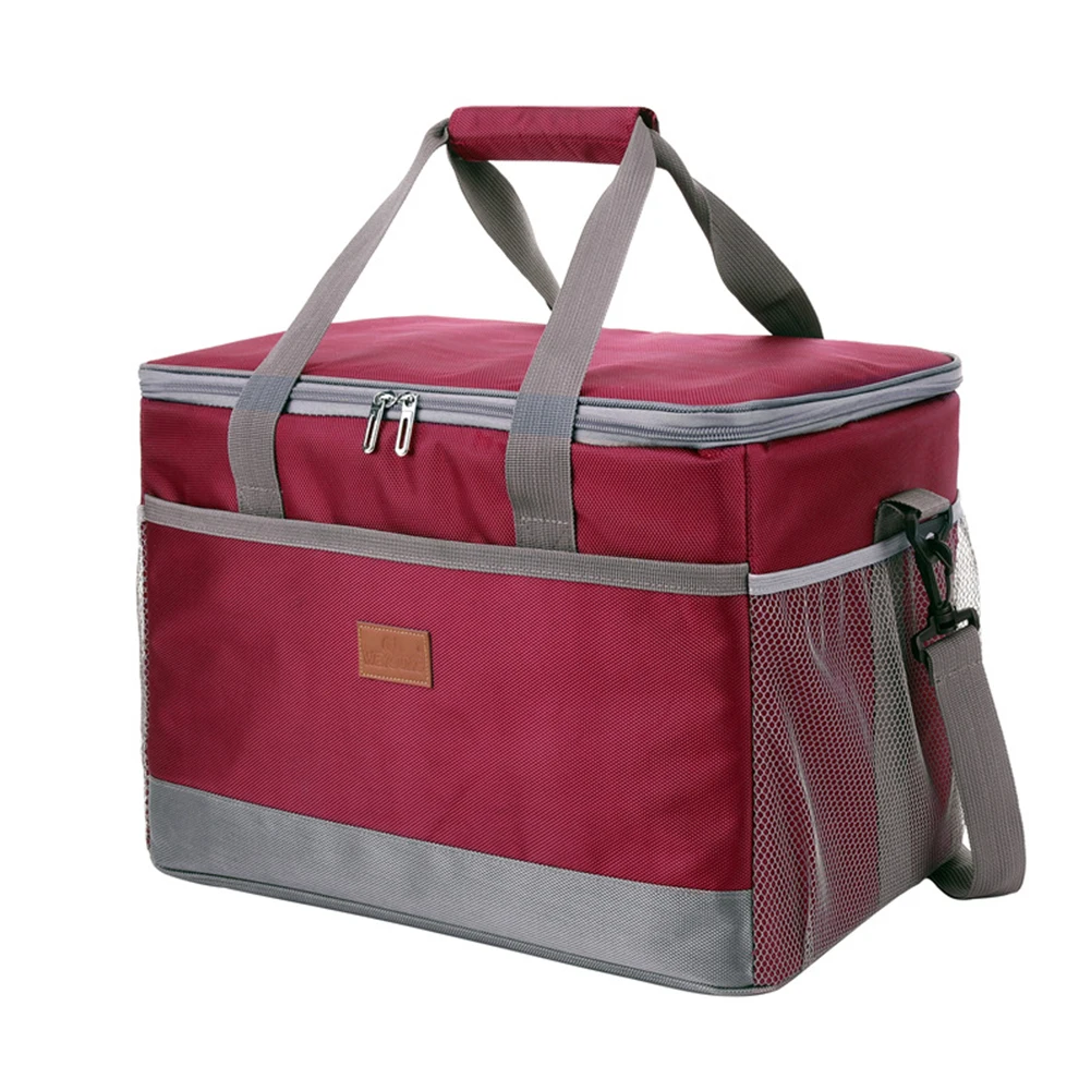 Wine Red Women Men Food Container Adjustable Strap Camping Portable Solid Lunch Bag Travel Picnic Office Large Capacity Thermal Insulated - Color: Wine Red