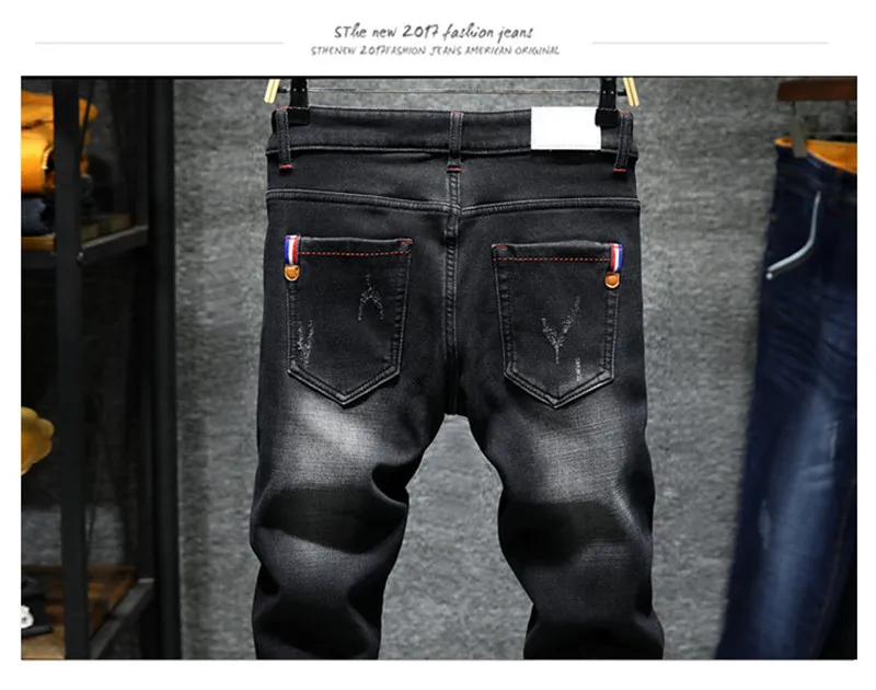 Мужские модные зимние джинсы мужские черные облегающие Стрейчевые плотные бархатные брюки теплые джинсы повседневные флисовые брюки мужские