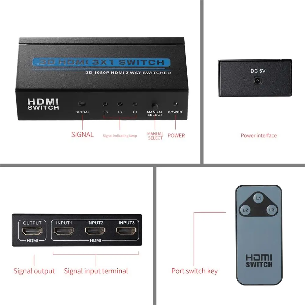 3 порта 1080P HDMI переключатель Селекторный переключатель 3x1 сплиттер коробка Ultra HD для HDTV Xbox PS3 PS4 мультимедиа