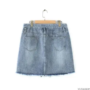 

New Summer new style of meat-reducing young girls feel loose and thin, holes and high waist four-button denim skirt
