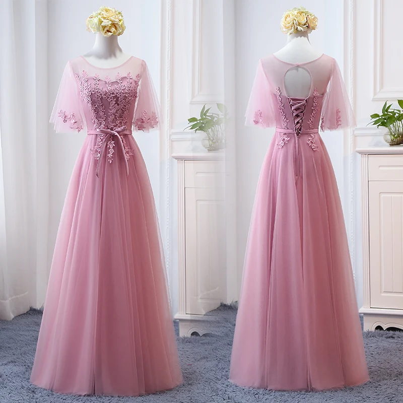 MNZ-9858Z# платье подружки невесты новые зимние рождественские платья средней длины с длинными рукавами г. Бледно-лиловый на шнуровке для девочек