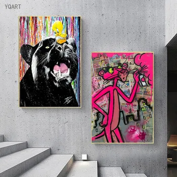 Graffiti Pink Panther Prints Colorful Julien Durix Paintings Printed on Canvas 5