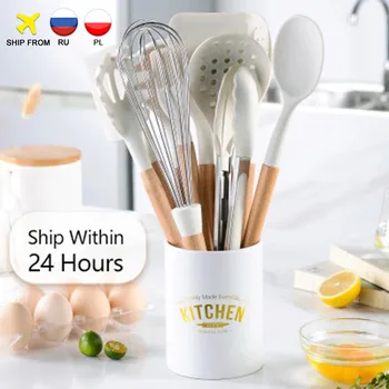 11 шт. силиконовая кухонная посуда, термостойкая антипригарная деревянная ручка, силикон, лопаточка для выпечки, инструмент с коробкой для х...
