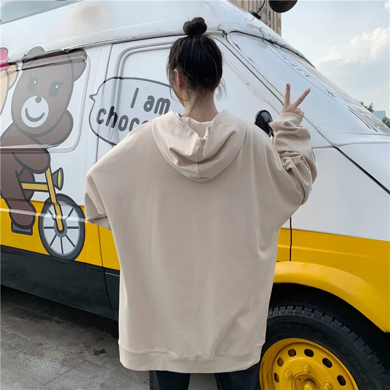 Толстовки женские Ulzzang Harajuku уличная весна осень большого размера, с длинным рукавом Студенческая тонкая однотонная Корейская стильная женская одежда