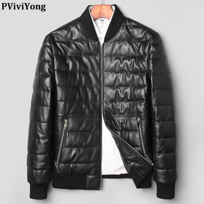 PViviYong winter high quality real leather jacket, sheepskin down jackets Baseball Collar coat casual parka 71C1709