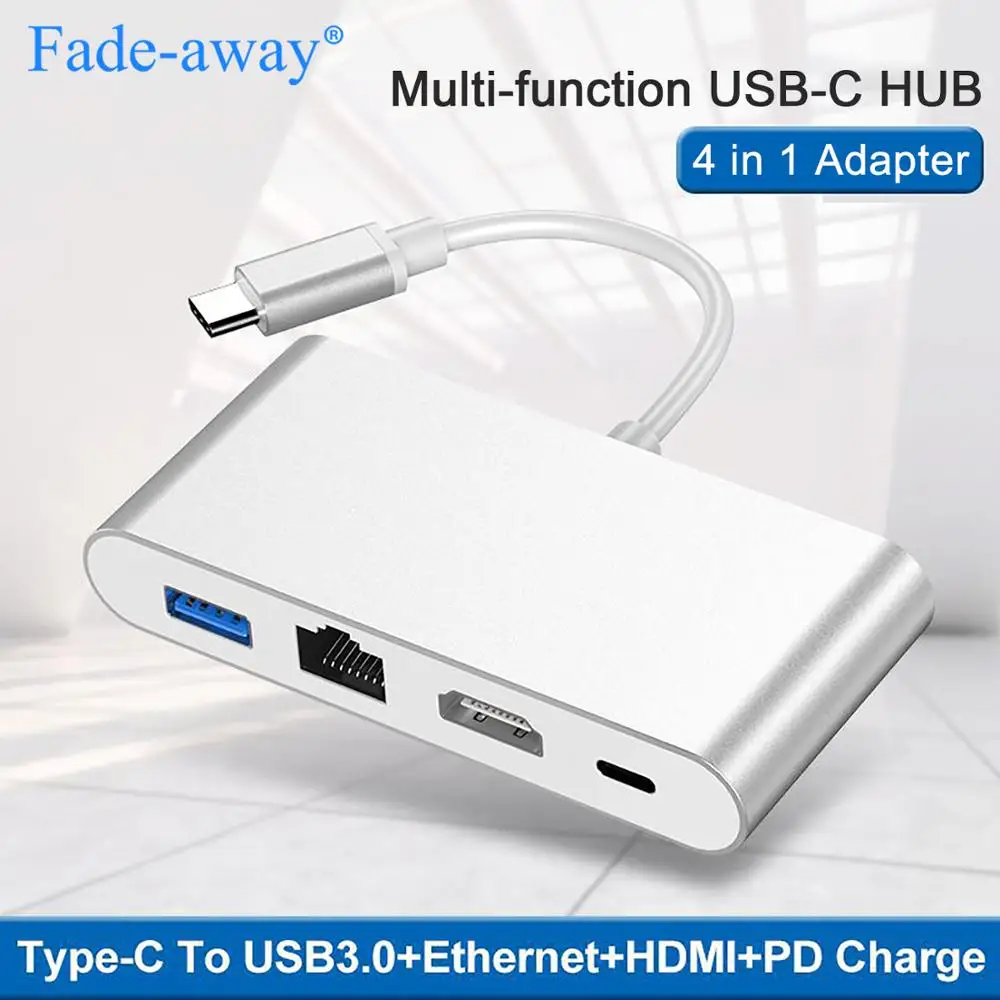 

USB Type C to HDMI 4K+Gigabit Ethernet RJ45+USB 3.0 Type C OTG Hub Adapter USB-C Splitter for Macbook Air Pro Huawei Samsung Dex