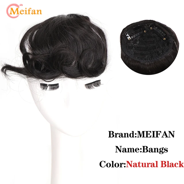MEIFAN Clip in Hair Bangs Extension Hairpiece Synthetic Natural Fake Bang Hair Piece Air Bangs Clip on Bangs Black Brown SP021-2
