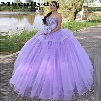 

Mbcullyd Romantic Lilac Quinceanera Dresses With Applique Lace Ball Gown vestidos de 15 anos Soft Tulle vestidos de quinceaneras
