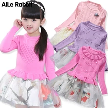 Зимнее трикотажное шифоновое платье для девочек детская одежда с длинными рукавами для рождественской вечеринки детские платья для девочек, одежда на год