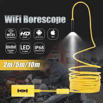 

2/5/10M WIFI Endoscope Camera Mini Waterproof Hard Cable Inspection Camera HD 1200P 8mm 8 LED Borescope for Iphone