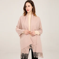 Women 100% Real Wool Scarf Shawl Winter Warm Echarpe Large Pashmina Wraps Tassel Cashmere Foulard Solid Pure Wool Scarves Capes