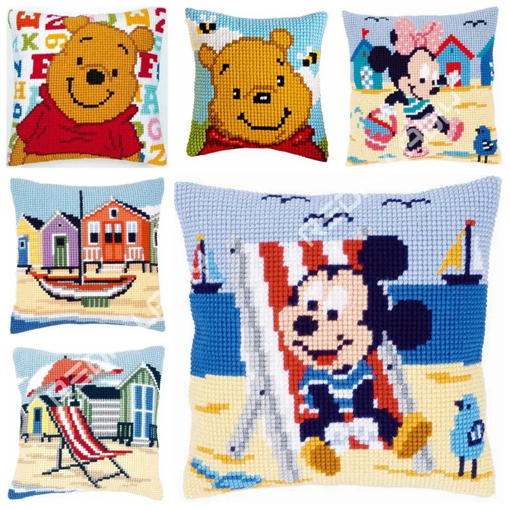 

Cross Stitch Cushion Cover On the Beach Pillow Chunky Cross-Stitch Cushion 100% Acrylic Yarn Pillow Case Home Decor Needlework