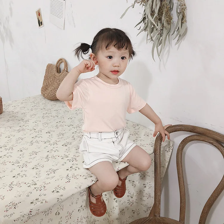 Летняя коллекция года, Детские однотонные универсальные футболки хлопковые футболки для маленьких мальчиков и девочек, детская одежда на возраст от 1 до 7 лет