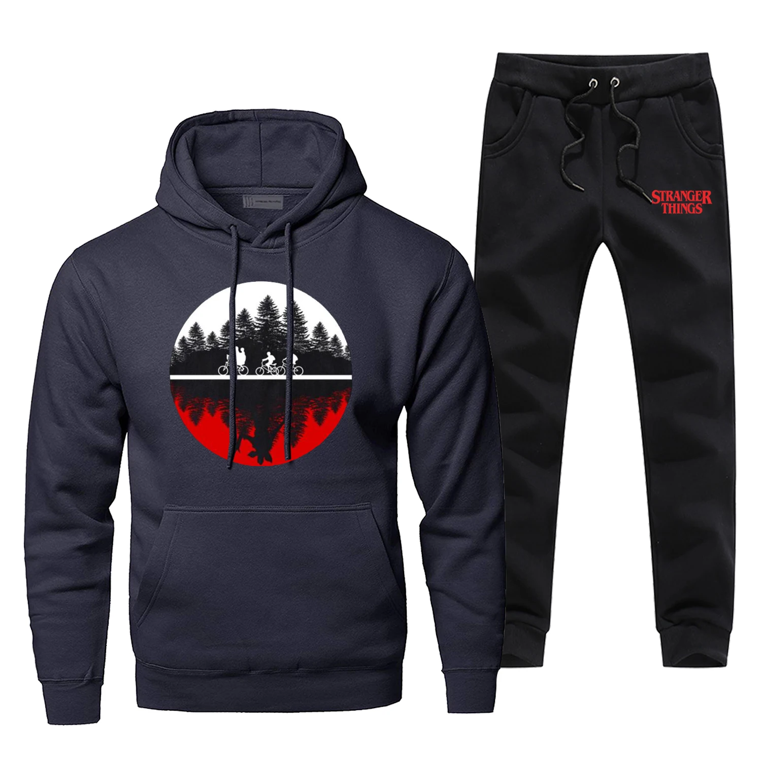 Funny Design Two-worlds Men's Hoodies+pants 2Pcs Sets Men Fleece Sweatshirt Sportswear Streetwear Stranger Things Tracksuit