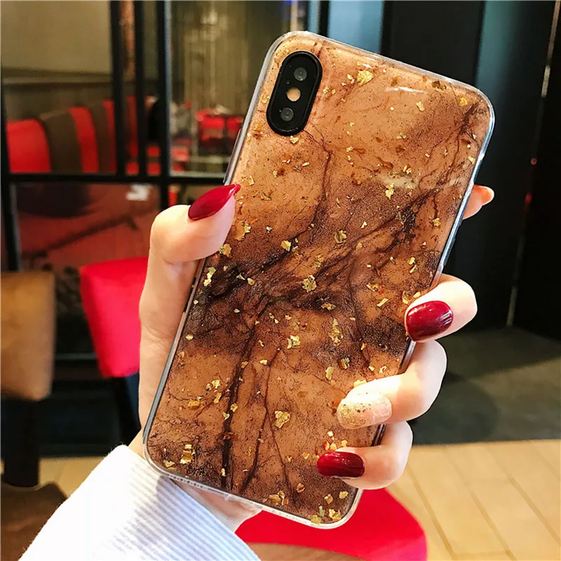 Type 1 Для iPhone X XS Max XR чехол для телефона роскошный золотой фольга Bling marble для iPhone 7 8 6 6s Plus блестящий чехол Мягкий ТПУ чехол - Color: Type 1