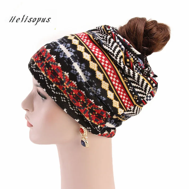 Helisopus 2020 женская теплая осенне зимняя шапочка с принтом Skullies Ponytail Бандана тюрбан