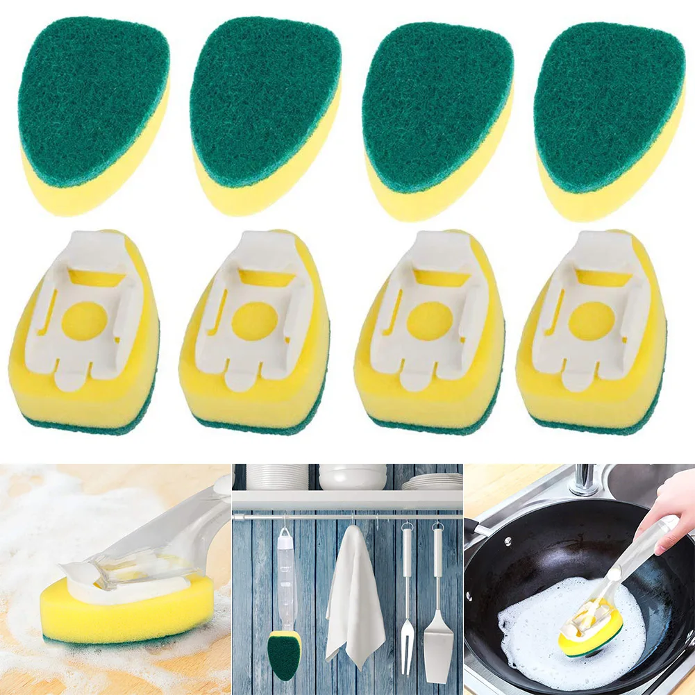 6/8/12pcs Dishwand Dish Cleaning Brush Replacement Head Kitchen Sink Sponge  Handle Brush Dish Scrubber Clean Tool For Dishwash