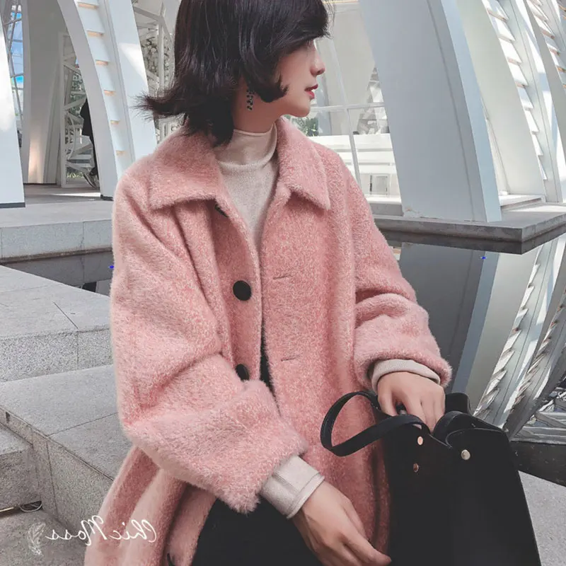 Pink Женское вельветовое пальто lmitation, Осень-зима, средней длины, Хепберн, Женское зимнее пальто, модная розовая куртка, маленькая поп SS672 - Цвет: Pink
