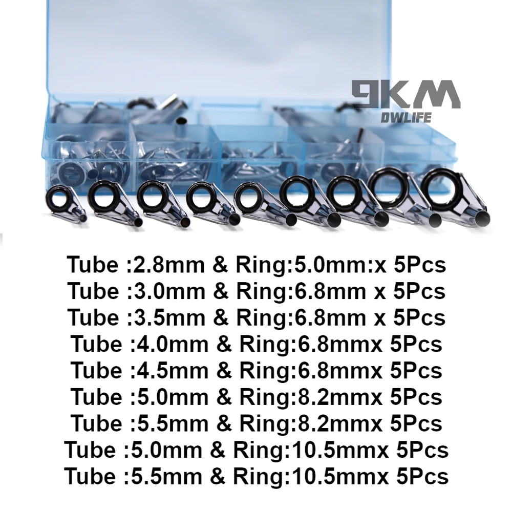 

45pcs Sea Fishing Rod Pole Guide Tip Top Ring Eye Repair Kit Stainless Steel Nickel Plated Ceramic Ring Spinning Casting Fising