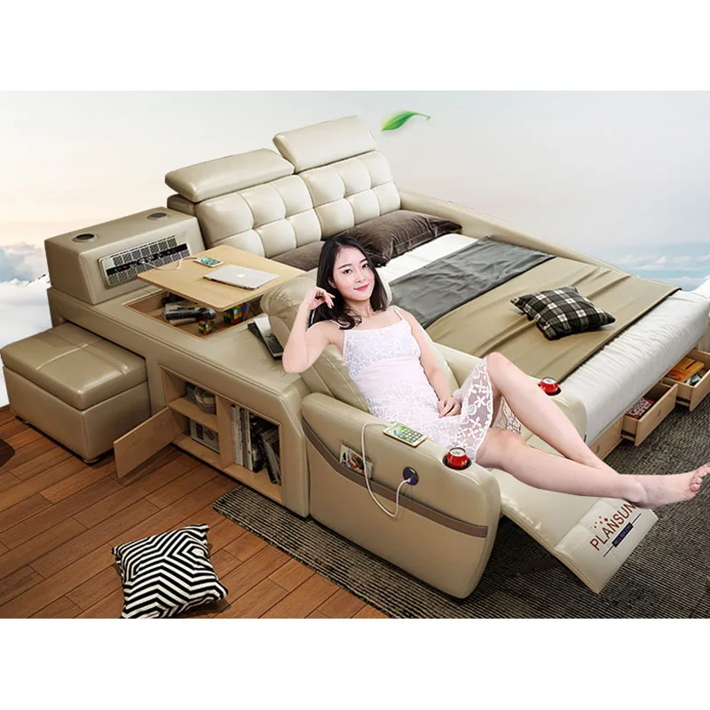 Многофункциональная кровать мебель Дизайнерская кожаная кровать с для массажного кресла с откидной спинкой