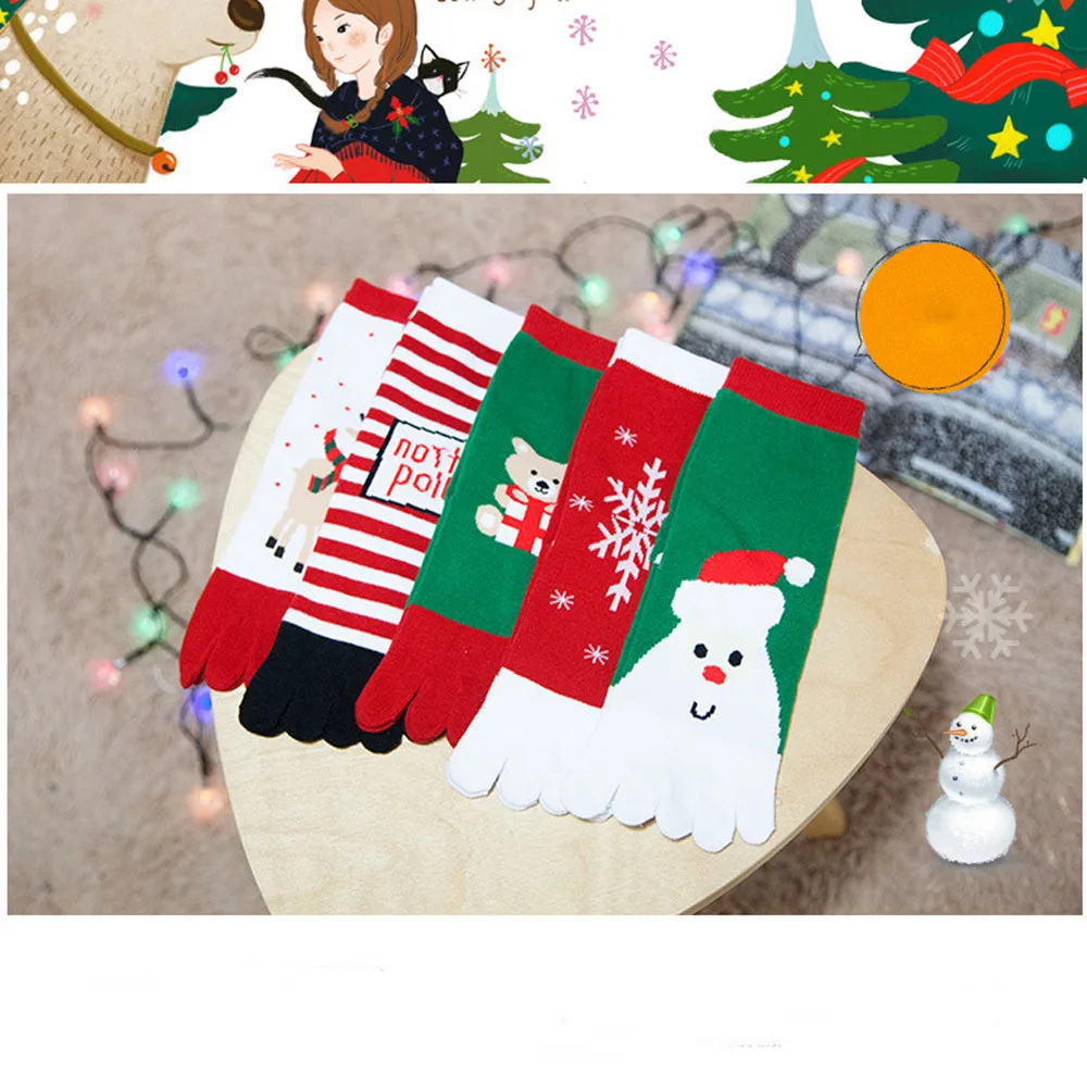 Fashion Winter Socks women Comfortable Christmas Unisec Print Multicolor Toe Socks Five Finger Sock Cotton Funny Socks Y821