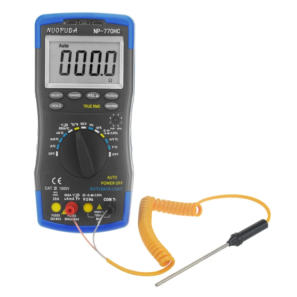 

Digital Multimeter RMS 6000 Counts Electrical Meter Back Light Ammeter NCV AC DC Voltage Ohm Diode Transistor Tester