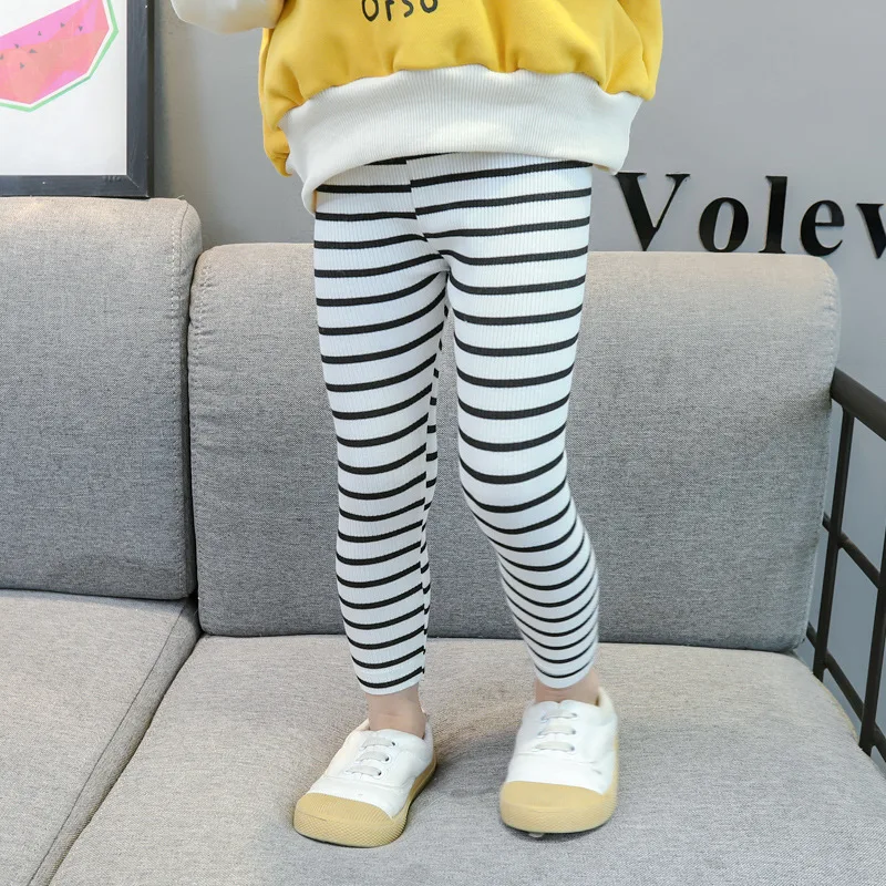 Новые осенние леггинсы для девочек повседневные Длинные обтягивающие штаны в полоску хлопковые леггинсы для маленьких девочек, штаны для детей от 1 до 7 лет