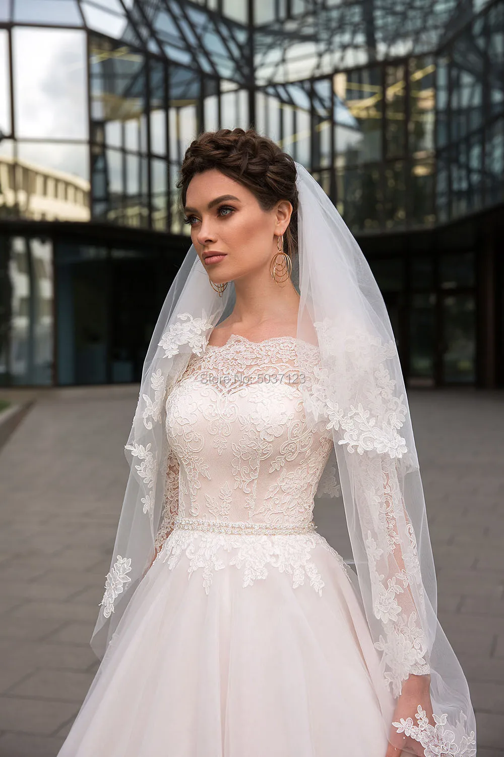 Бальное платье Свадебные платья с длинными рукавами кружевные аппликации с открытыми плечами халат De Mariage корт Поезд свадебное платье