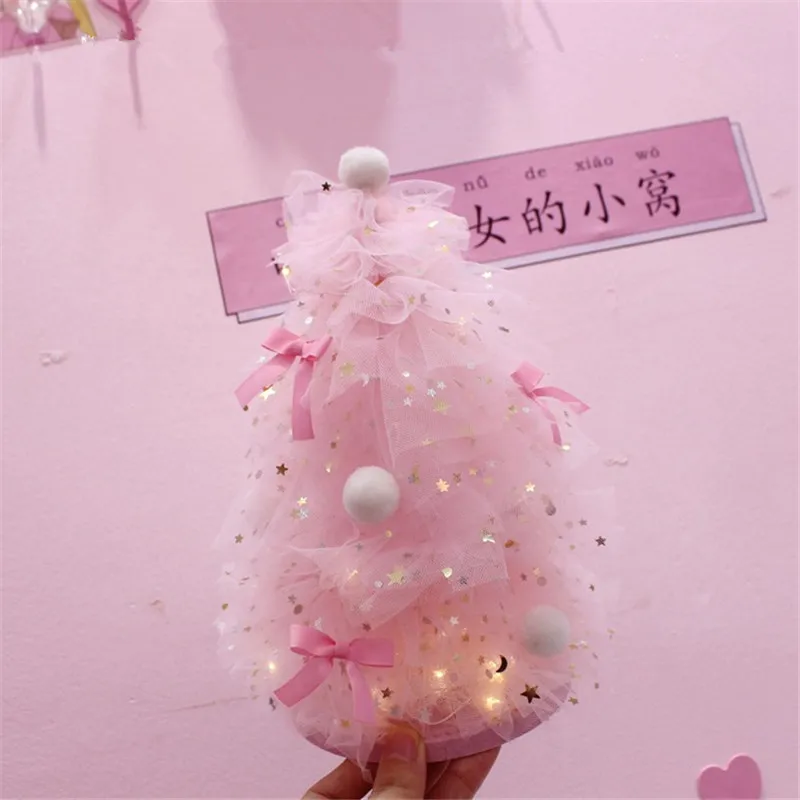 INS Girl Heart Desktop Decoration Pink Dreaming Christmas Tree Night Light Home Desktop Small Decoration Gift QW267 (4)